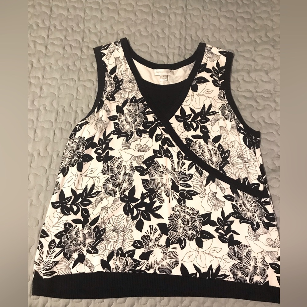 CJ Banks Sleeveless Sweater, Navy and White